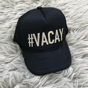 Trucker Hat #Vacay gold glitter $9.00